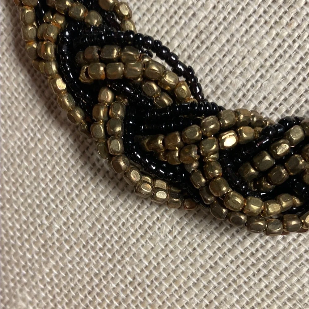 Vintage Twisted Beaded Necklace - Black &  Gold